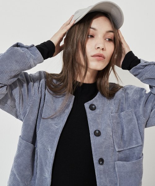 manavis7(マナビスセブン)の「No Collar Corduroy Jacket Blue(その他アウター・レディース・ブルー・FREE)」の3枚目の写真