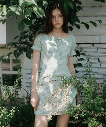 REORG（リオルグ）の「FRA RIBBON SQUARE NECK PUFF MINI OPS LIGHT GREEN（ワンピース）」