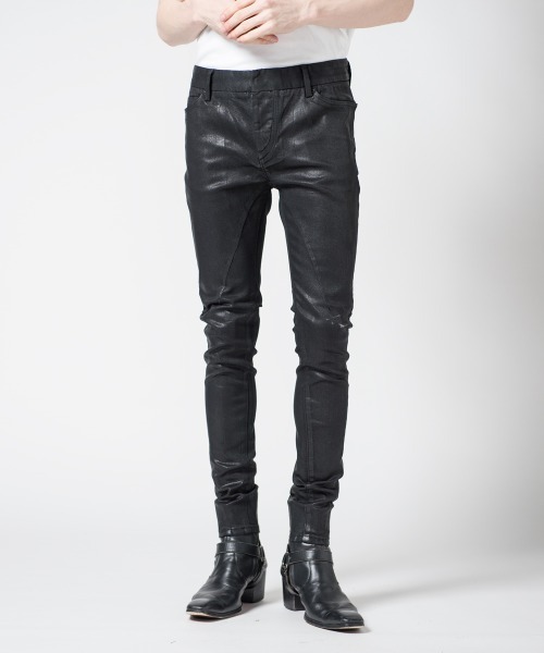 Buffalo Bobs(バッファローボブズ)の「FOREST GATE-LEATHER LOOK(フォレストゲート-レザールック)コーティング ストレッチ スキニーパンツ(デニムパンツ・メンズ・ブラック・3/L/2/M/1/S)」の2枚目の写真