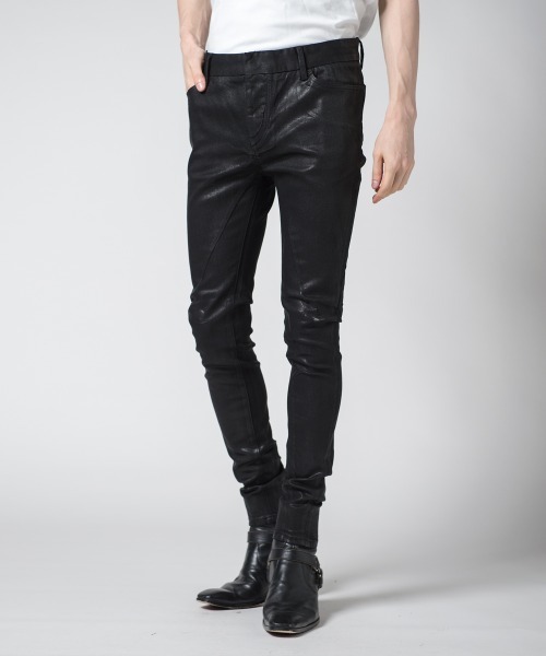 Buffalo Bobs(バッファローボブズ)の「FOREST GATE-LEATHER LOOK(フォレストゲート-レザールック)コーティング ストレッチ スキニーパンツ(デニムパンツ・メンズ・ブラック・3/L/2/M/1/S)」の3枚目の写真