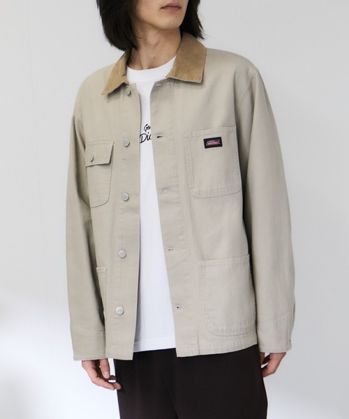 Dickies(ディッキーズ)の「【Dickies/ディッキーズ】衿コーデュロイ切替 カバーオール / ワークジャケット(カバーオール・メンズ・ワンウォッシュ/オフホワイト・M/XL/L)」の2枚目の写真