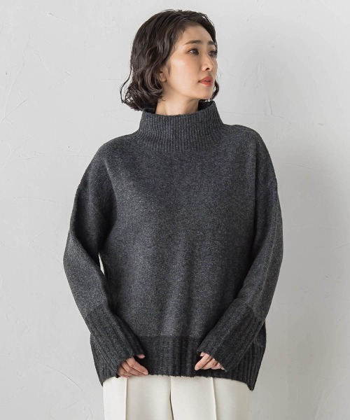 la.f…(ラエフ)の「【WEB限定】"ふんわり配色の"もっちりハイネックニット(ニット/セーター・レディース・ライトグレー/チャコールグレー・9号)」の1枚目の写真