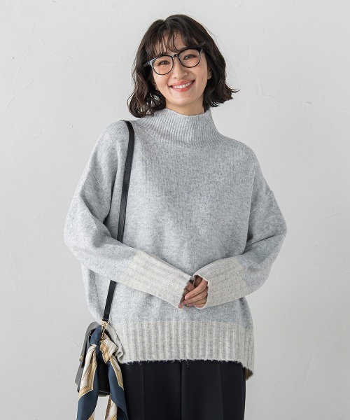 【NEW】ラエフ（la．f．．．）/【WEB限定】”ふんわり配色の”もっちりハイネックニット WEB限定】'ふんわり配色の'もっちりハイネックニット（ニット/セーター
