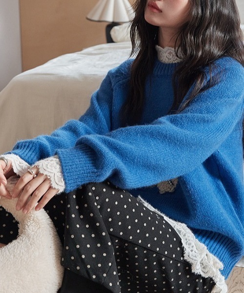 gossip！ロサンゼルス（ゴシップロサンゼルス）の「レースアクセントハイネックレイヤード透け感インナープルオーバー（ニット/セーター・レディース・オフホワイト・FREE）」の7枚目の写真