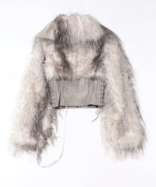 Jaded London(ジェイデッドロンドン)の「FAUX FEATHER AND PU LACE UP JACKET(その他アウター・レディース・ブラウン・X-SMALL)」の5枚目の写真