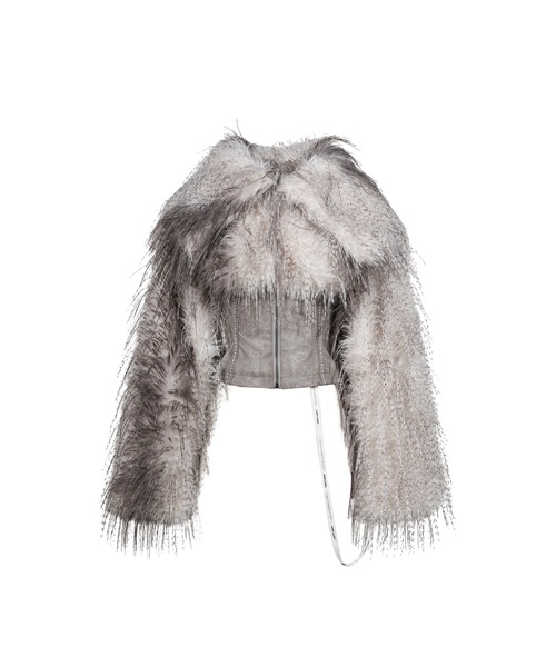 Jaded London(ジェイデッドロンドン)の「FAUX FEATHER AND PU LACE UP JACKET(その他アウター・レディース・ブラウン・X-SMALL)」の1枚目の写真