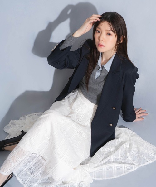 NOELA（ノエラ）の「チェックレースイレヘムスカート（スカート・レディース・ブラック/オフホワイト/ブルー・S/M）」の5枚目の写真