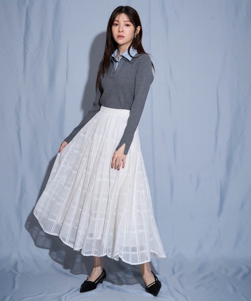 NOELA（ノエラ）の「チェックレースイレヘムスカート（スカート・レディース・ブラック/オフホワイト/ブルー・S/M）」の17枚目の写真