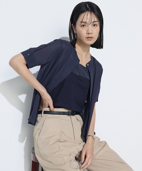 COMME CA(コムサ)の「〔 TALLサイズ 〕 ドライシアーツイル シャツブラウス(シャツ/ブラウス・レディース・ネイビー/ホワイト・15号/13号)」の22枚目の写真