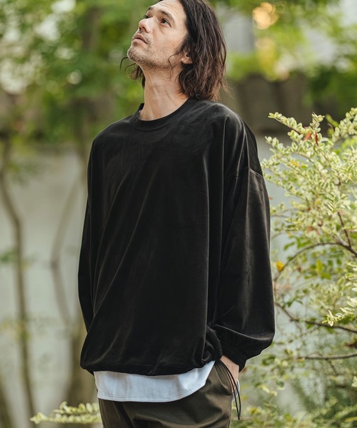 CAMBIO(カンビオ)の「mlt5529- 裾絞りストレッチベロアルーズシルエットカットソー(CMB-R0193)(Tシャツ/カットソー・メンズ・ネイビー/ホワイト/ブラック・L/M/S)」の1枚目の写真