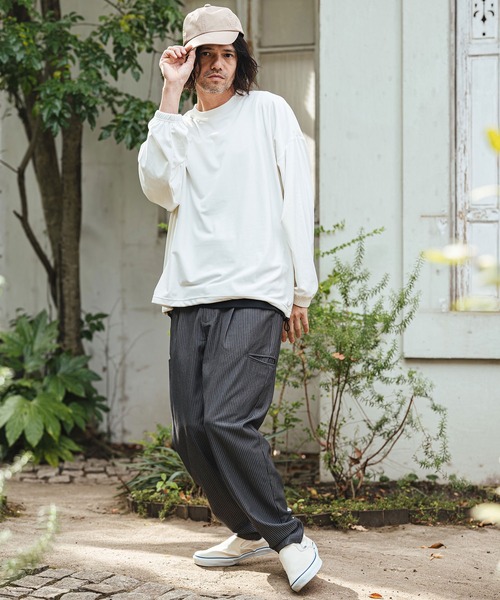 CAMBIO(カンビオ)の「mlt5529- 裾絞りストレッチベロアルーズシルエットカットソー(CMB-R0193)(Tシャツ/カットソー・メンズ・ネイビー/ホワイト/ブラック・L/M/S)」の6枚目の写真