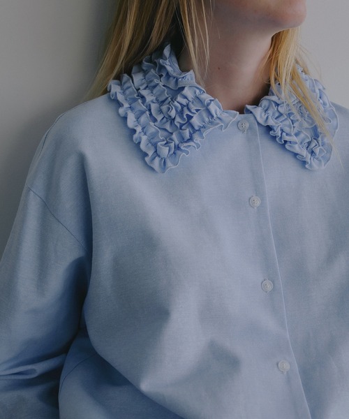 MANOF（マノフ）の「FRILL COLLAR OXFORD SHIRT（シャツ/ブラウス・レディース・ブルー/ブラックミックス/ホワイト・F）」の21枚目の写真