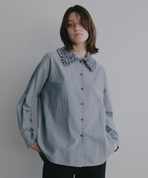 MANOF（マノフ）の「FRILL COLLAR OXFORD SHIRT（シャツ/ブラウス・レディース・ブルー/ブラックミックス/ホワイト・F）」の22枚目の写真
