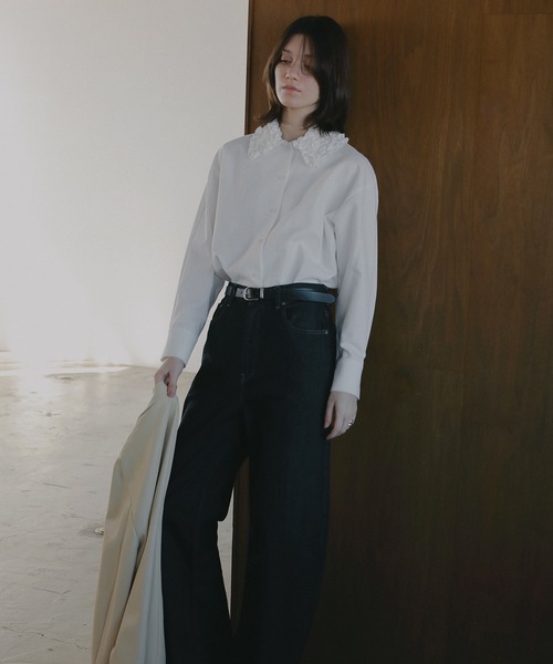 MANOF（マノフ）の「FRILL COLLAR OXFORD SHIRT（シャツ/ブラウス・レディース・ブルー/ブラックミックス/ホワイト・F）」の7枚目の写真