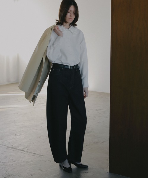 MANOF（マノフ）の「FRILL COLLAR OXFORD SHIRT（シャツ/ブラウス・レディース・ブルー/ブラックミックス/ホワイト・F）」の9枚目の写真