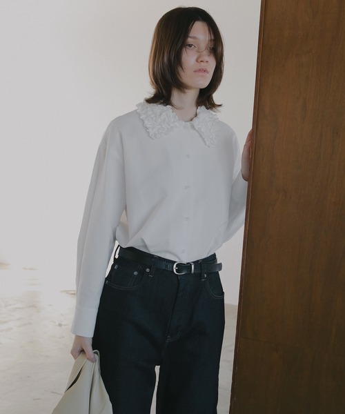 MANOF（マノフ）の「FRILL COLLAR OXFORD SHIRT（シャツ/ブラウス・レディース・ブルー/ブラックミックス/ホワイト・F）」の10枚目の写真