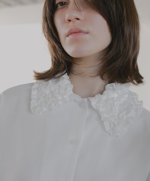 MANOF（マノフ）の「FRILL COLLAR OXFORD SHIRT（シャツ/ブラウス・レディース・ブルー/ブラックミックス/ホワイト・F）」の12枚目の写真