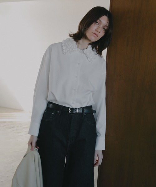 MANOF（マノフ）の「FRILL COLLAR OXFORD SHIRT（シャツ/ブラウス・レディース・ブルー/ブラックミックス/ホワイト・F）」の5枚目の写真