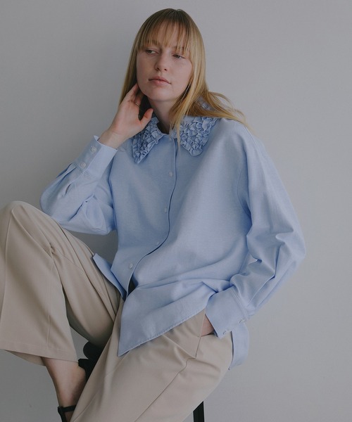 MANOF（マノフ）の「FRILL COLLAR OXFORD SHIRT（シャツ/ブラウス・レディース・ブルー/ブラックミックス/ホワイト・F）」の18枚目の写真