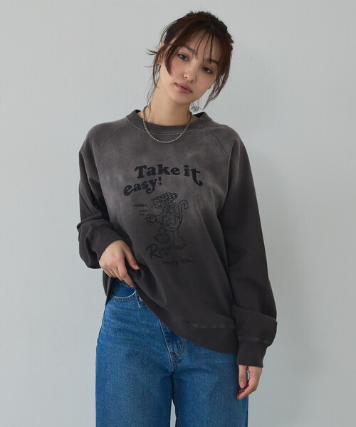 abahouse mavie(アバハウスマヴィ)の「ラグランプリントプルオーバー(Tシャツ/カットソー・レディース・チャコールグレー/グリーン/ベージュ・フリー)」の2枚目の写真