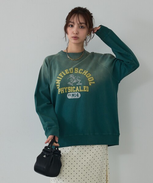abahouse mavie(アバハウスマヴィ)の「ラグランプリントプルオーバー(Tシャツ/カットソー・レディース・チャコールグレー/グリーン/ベージュ・フリー)」の1枚目の写真