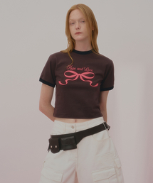 ラブリボンリング半袖Tシャツブラウン