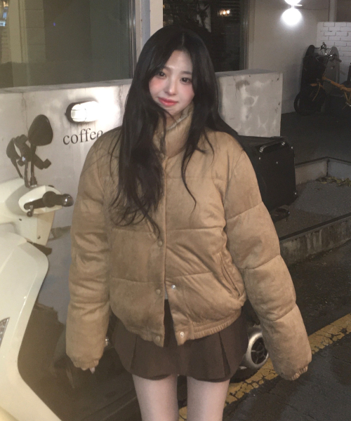 (ウィメンズ) スエードショートパディングジャケット_ベージュ