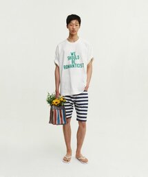 FROM ARLES（フロムアルル）の「ホワイトオーバーサイズスローガンプリントTシャツ（Tシャツ/カットソー）」