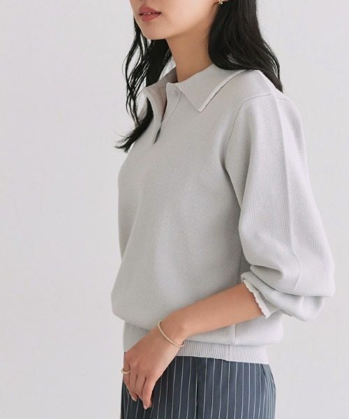 Pierrot(ピエロ)の「スカラップポロニット(ポロシャツ・レディース・ネイビー/グレー系その他・L/M)」の22枚目の写真