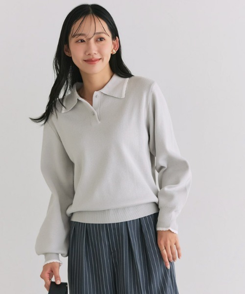 Pierrot(ピエロ)の「スカラップポロニット(ポロシャツ・レディース・ネイビー/グレー系その他・L/M)」の12枚目の写真