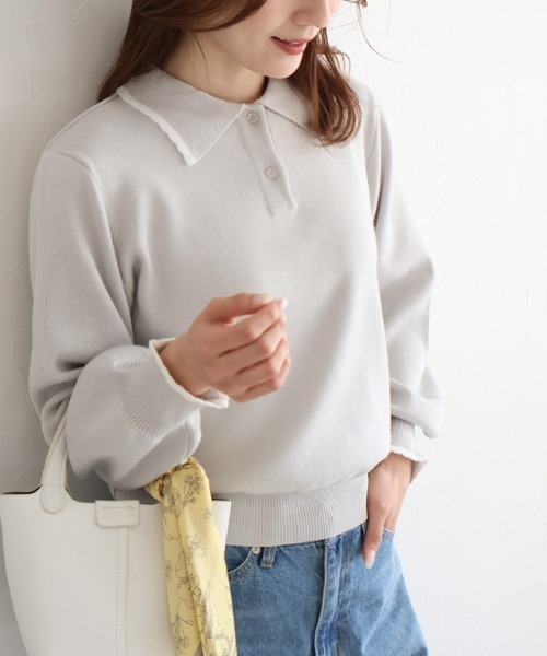 Pierrot(ピエロ)の「スカラップポロニット(ポロシャツ・レディース・ネイビー/グレー系その他・L/M)」の16枚目の写真
