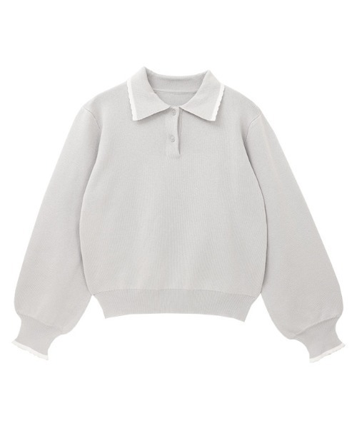 Pierrot(ピエロ)の「スカラップポロニット(ポロシャツ・レディース・ネイビー/グレー系その他・L/M)」の7枚目の写真