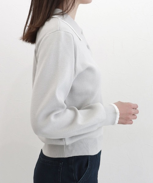 Pierrot(ピエロ)の「スカラップポロニット(ポロシャツ・レディース・ネイビー/グレー系その他・L/M)」の10枚目の写真
