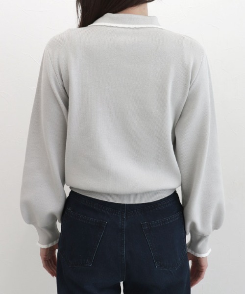Pierrot(ピエロ)の「スカラップポロニット(ポロシャツ・レディース・ネイビー/グレー系その他・L/M)」の4枚目の写真