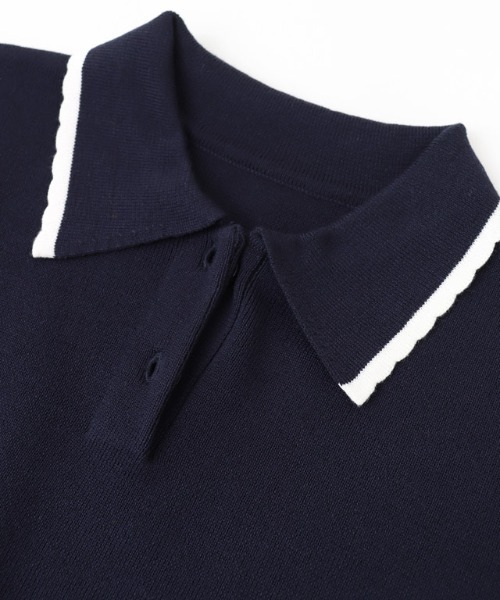 Pierrot(ピエロ)の「スカラップポロニット(ポロシャツ・レディース・ネイビー/グレー系その他・L/M)」の5枚目の写真