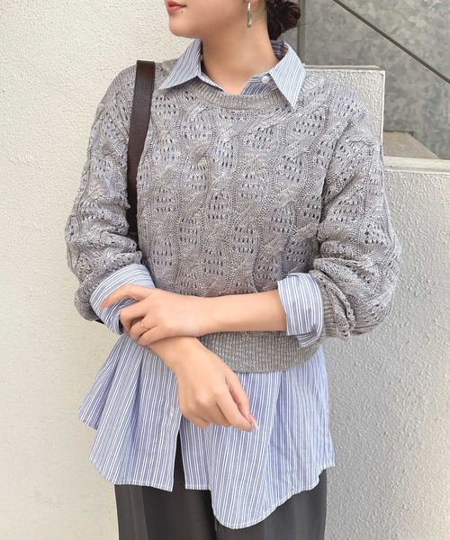 SOELA(ソエラ)の「【INGNI SOELA】透かし編みニットプルオーバー/WEB限定(ニット/セーター・レディース・グレー/ピンク/アイボリー・M)」の10枚目の写真
