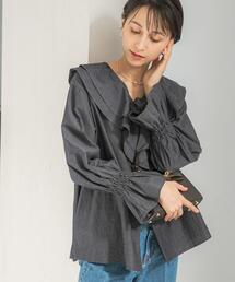 URBAN RESEARCH ROSSO WOMEN | Vネックラッフルシアーデニムブラウス(シャツ/ブラウス)
