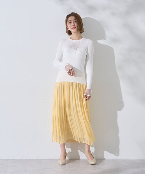 YECCA VECCA（イェッカヴェッカ）の「袖口シアーリブニット（ニット/セーター・レディース・オフホワイト/ブラック/ライトベージュ/サックスブルー・FREE）」の8枚目の写真