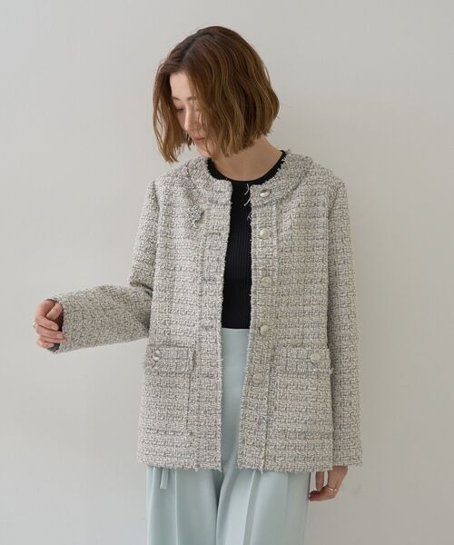 YECCA VECCA(イェッカヴェッカ)の「袖口シアーリブニット(ニット/セーター・レディース・ブラック/オフホワイト/サックスブルー/ライトベージュ・FREE)」の15枚目の写真