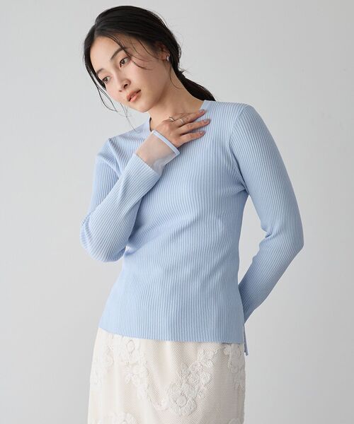 YECCA VECCA（イェッカヴェッカ）の「袖口シアーリブニット（ニット/セーター・レディース・オフホワイト/ブラック/ライトベージュ/サックスブルー・FREE）」の21枚目の写真