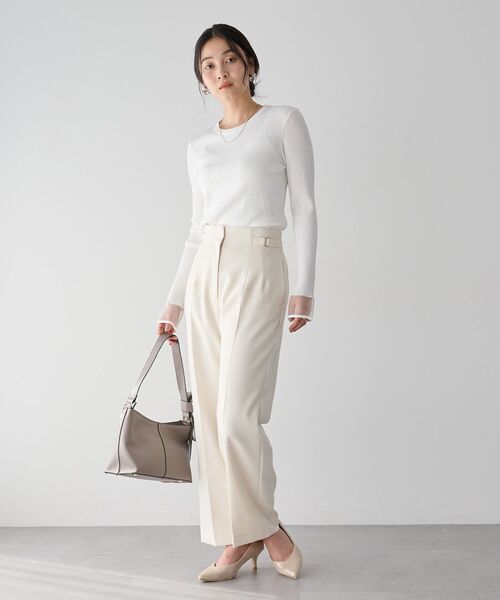 YECCA VECCA（イェッカヴェッカ）の「袖口シアーリブニット（ニット/セーター・レディース・オフホワイト/ブラック/ライトベージュ/サックスブルー・FREE）」の18枚目の写真