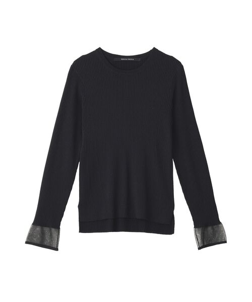 YECCA VECCA(イェッカヴェッカ)の「袖口シアーリブニット(ニット/セーター・レディース・ブラック/オフホワイト/サックスブルー/ライトベージュ・FREE)」の9枚目の写真