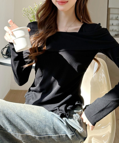 Ada.（エイダ）の「オフショル風 サイドギャザー トップス（Tシャツ/カットソー・レディース・アイボリー/ブラック/グレー・FREE）」の20枚目の写真