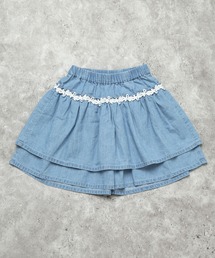 la poche biscuit（ラポシェビスキュイ）の「【綿100%/ウェストゴムでラクチン♪】レース使い 2段フリルスカート風キュロット（その他パンツ）」