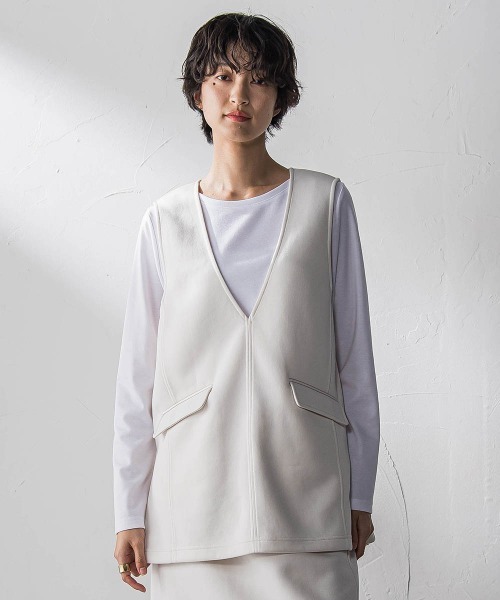 MAYSON GREY(メイソングレイ)の「軽量ボンディング3ピーススカートセットアップ≪洗濯機で洗える≫(ワンピース・レディース・ネイビー/オフホワイト・M)」の3枚目の写真