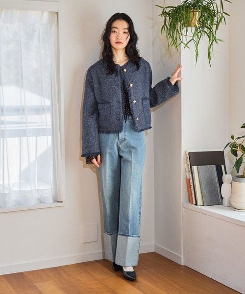 mysty woman(ミスティウーマン)の「ターンアップデニムワイドパンツ 660072(デニムパンツ・レディース・ブルー/インディゴブルー・MEDIUM/SMALL)」の3枚目の写真