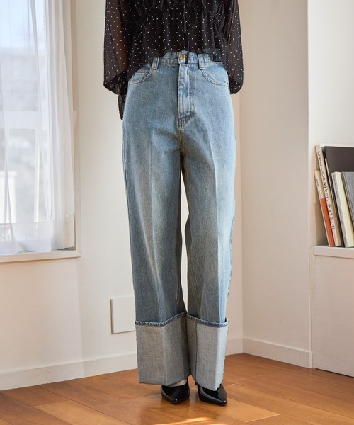 mysty woman(ミスティウーマン)の「ターンアップデニムワイドパンツ 660072(デニムパンツ・レディース・ブルー/インディゴブルー・MEDIUM/SMALL)」の4枚目の写真