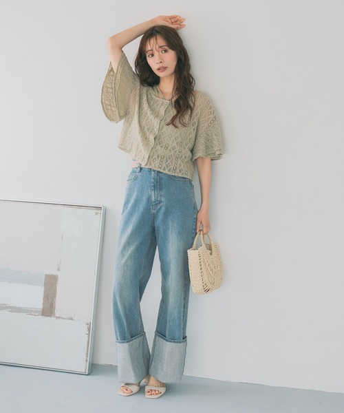 mysty woman（ミスティウーマン）の「ターンアップデニムワイドパンツ　660072（デニムパンツ・レディース・ブルー/インディゴブルー・MEDIUM/SMALL）」の10枚目の写真