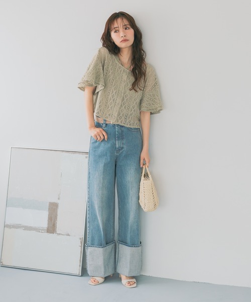 mysty woman（ミスティウーマン）の「ターンアップデニムワイドパンツ　660072（デニムパンツ・レディース・ブルー/インディゴブルー・MEDIUM/SMALL）」の11枚目の写真