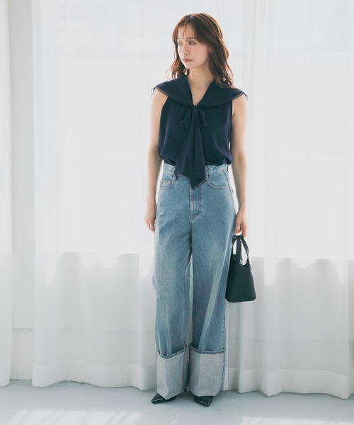 mysty woman（ミスティウーマン）の「ターンアップデニムワイドパンツ　660072（デニムパンツ・レディース・ブルー/インディゴブルー・MEDIUM/SMALL）」の12枚目の写真